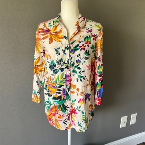 Rachel Rachel Roy Floral Linen Blend Button Down Blouse - Picture 1 of 11